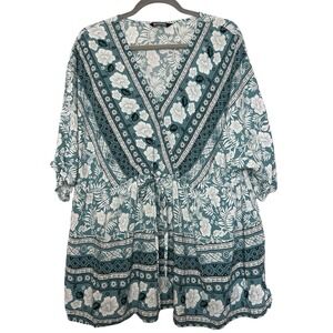 Bloomchic Women's Plus 18/20 2XL Tunic Top Shirt V-neck Empire Waist Blue Floral